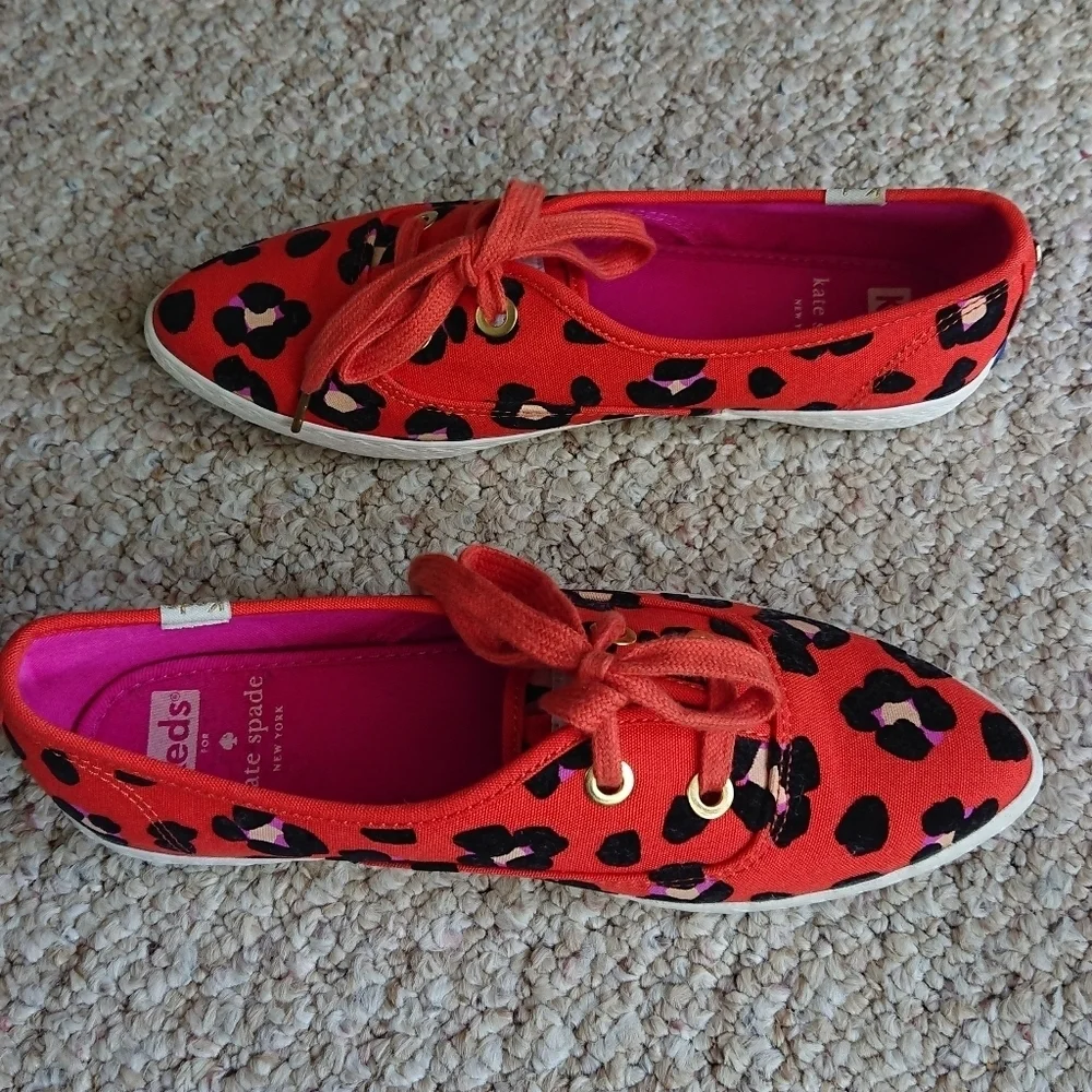 Kate Spade X Keds Sneakers Pointed Toe Orange Black Floral Print size 6